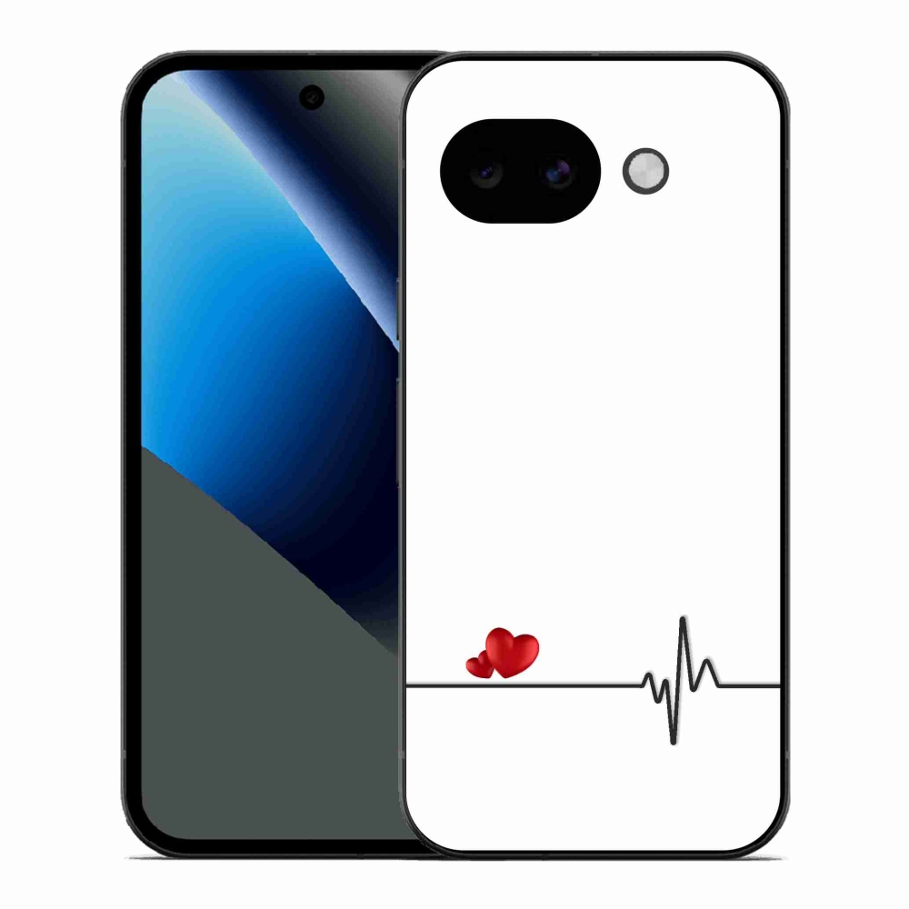 Gelový kryt mmCase na Google Pixel 10a - srdce a tep bílé pozadí