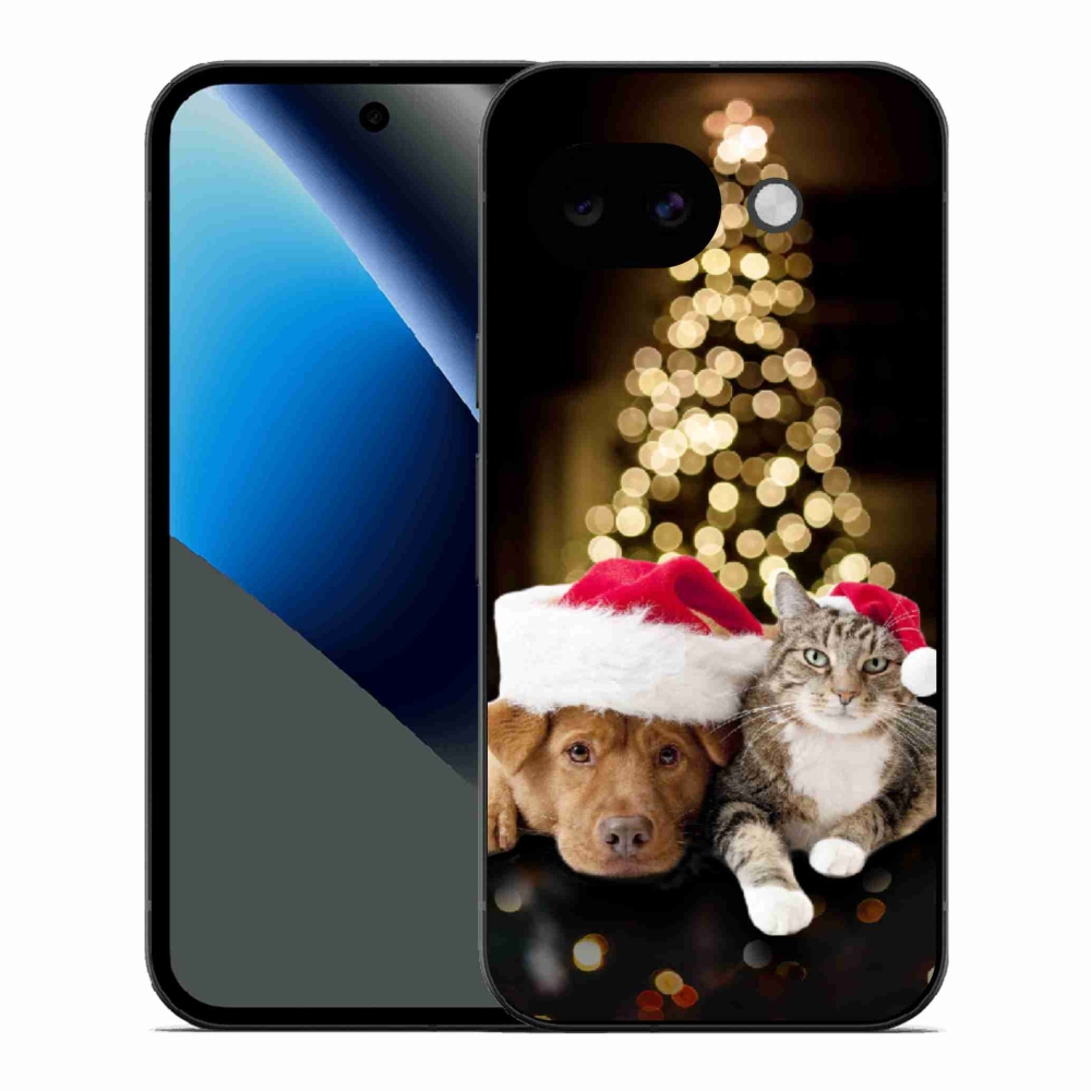 Gelový kryt mmCase na Google Pixel 10a - vánoční pes a kočka