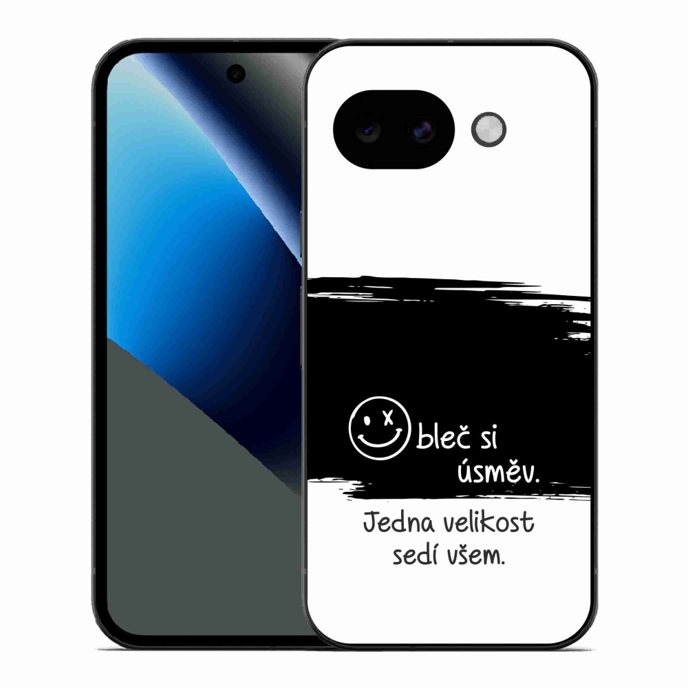 Gelový kryt mmCase na Google Pixel 10a - vtipný text 8 černobílé pozadí