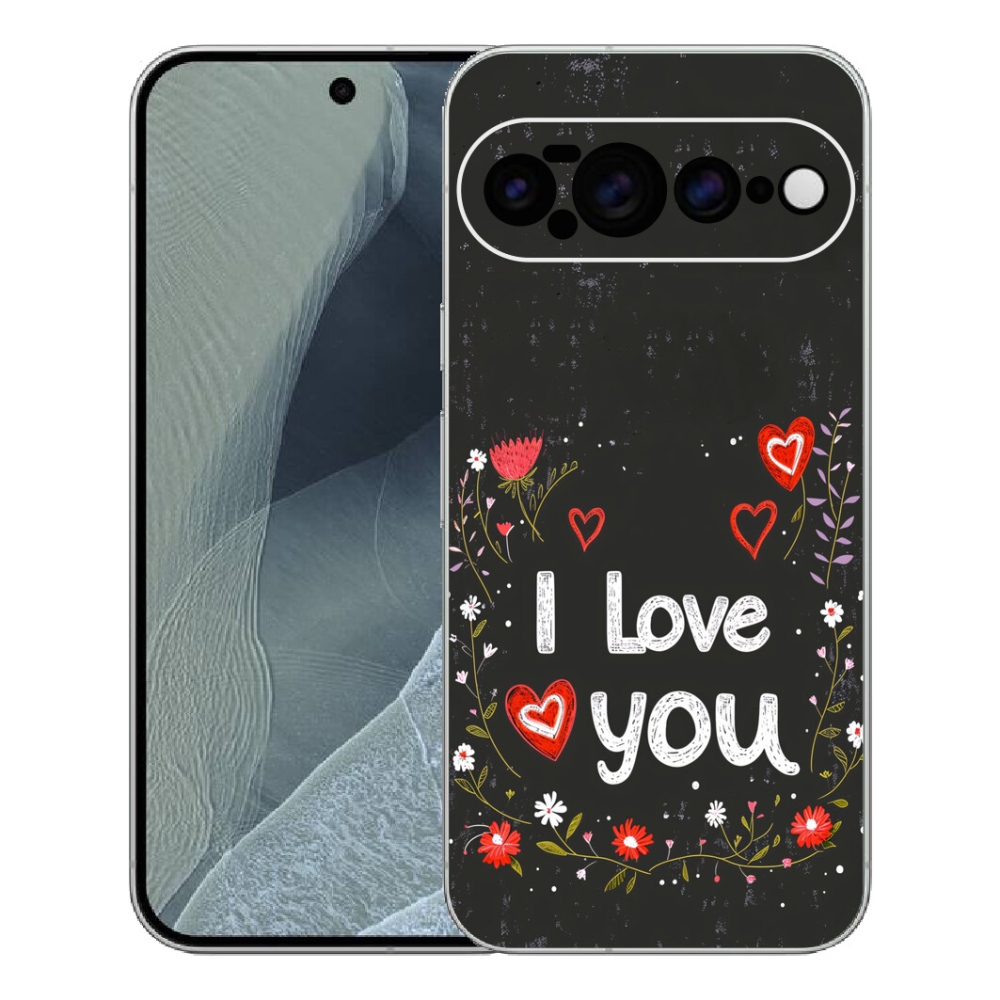 Gelový kryt mmCase na Google Pixel 11 Pro XL - I love you černé pozadí