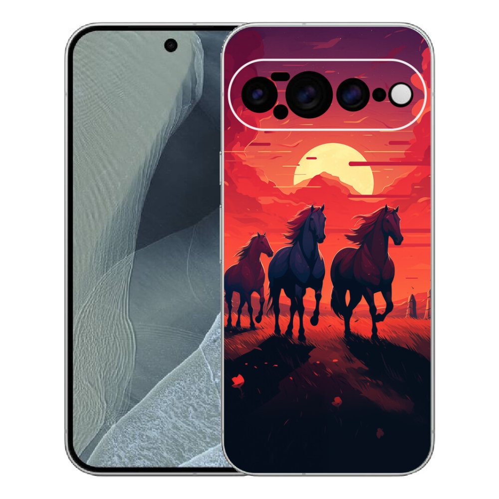 Gelový kryt mmCase na Google Pixel 11 Pro XL - koně a západ slunce