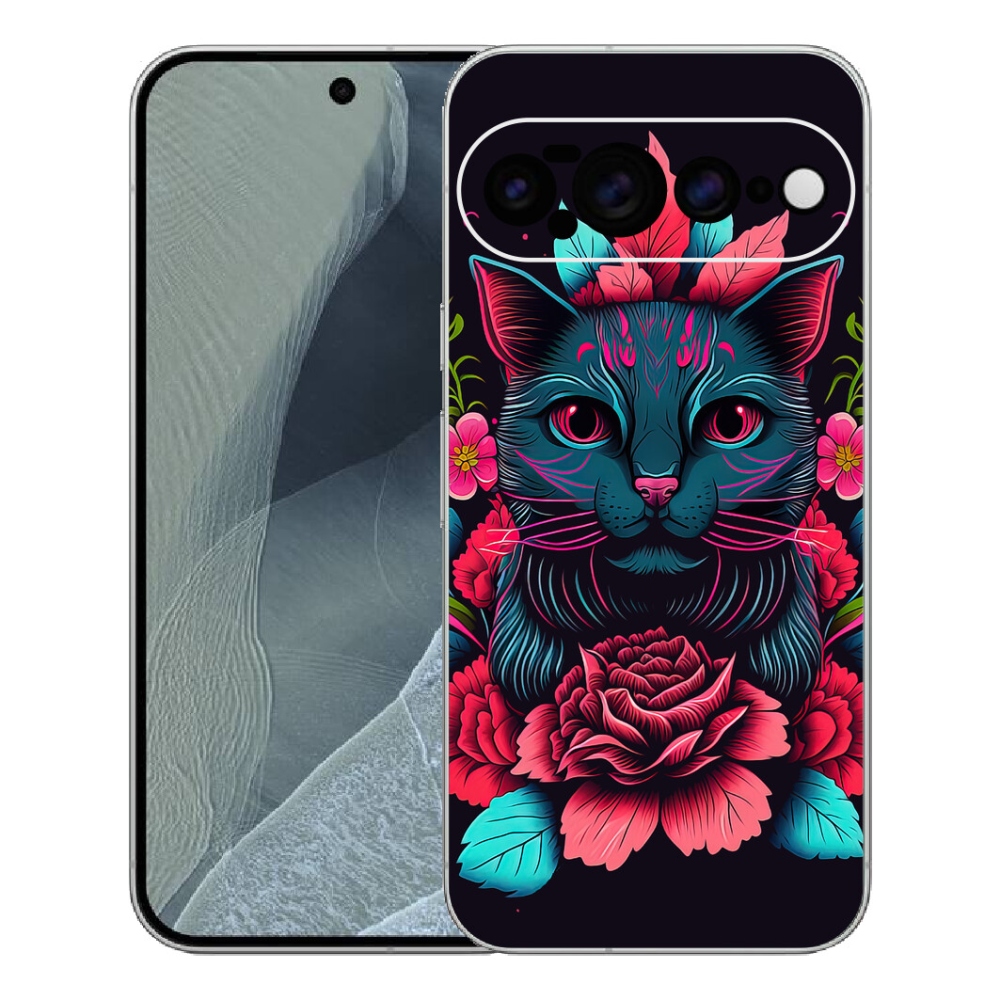 Gelový kryt mmCase na Google Pixel 11 Pro XL - květiny a kočka