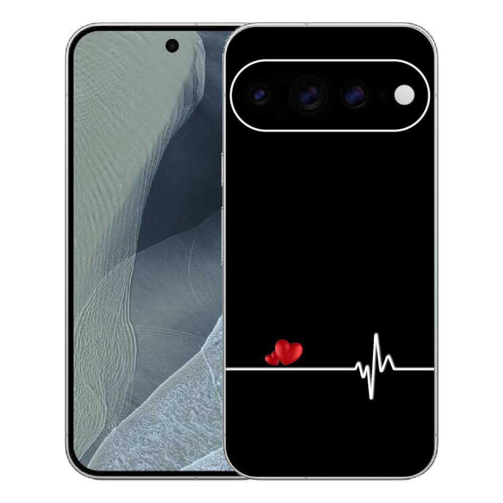 Gelový kryt mmCase na Google Pixel 11 Pro XL - srdce a tep černé pozadí