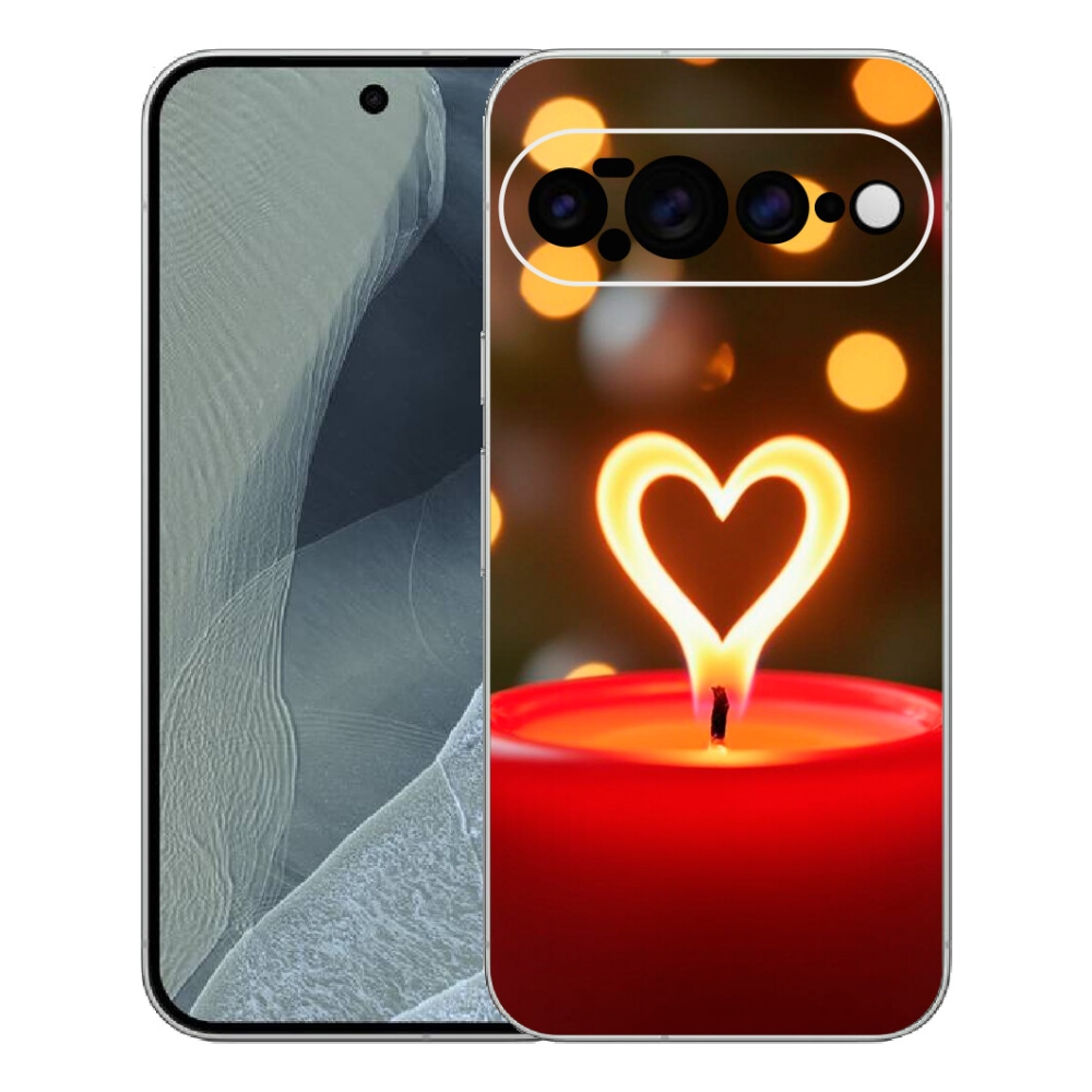 Gelový kryt mmCase na Google Pixel 11 Pro XL - srdce z plamene