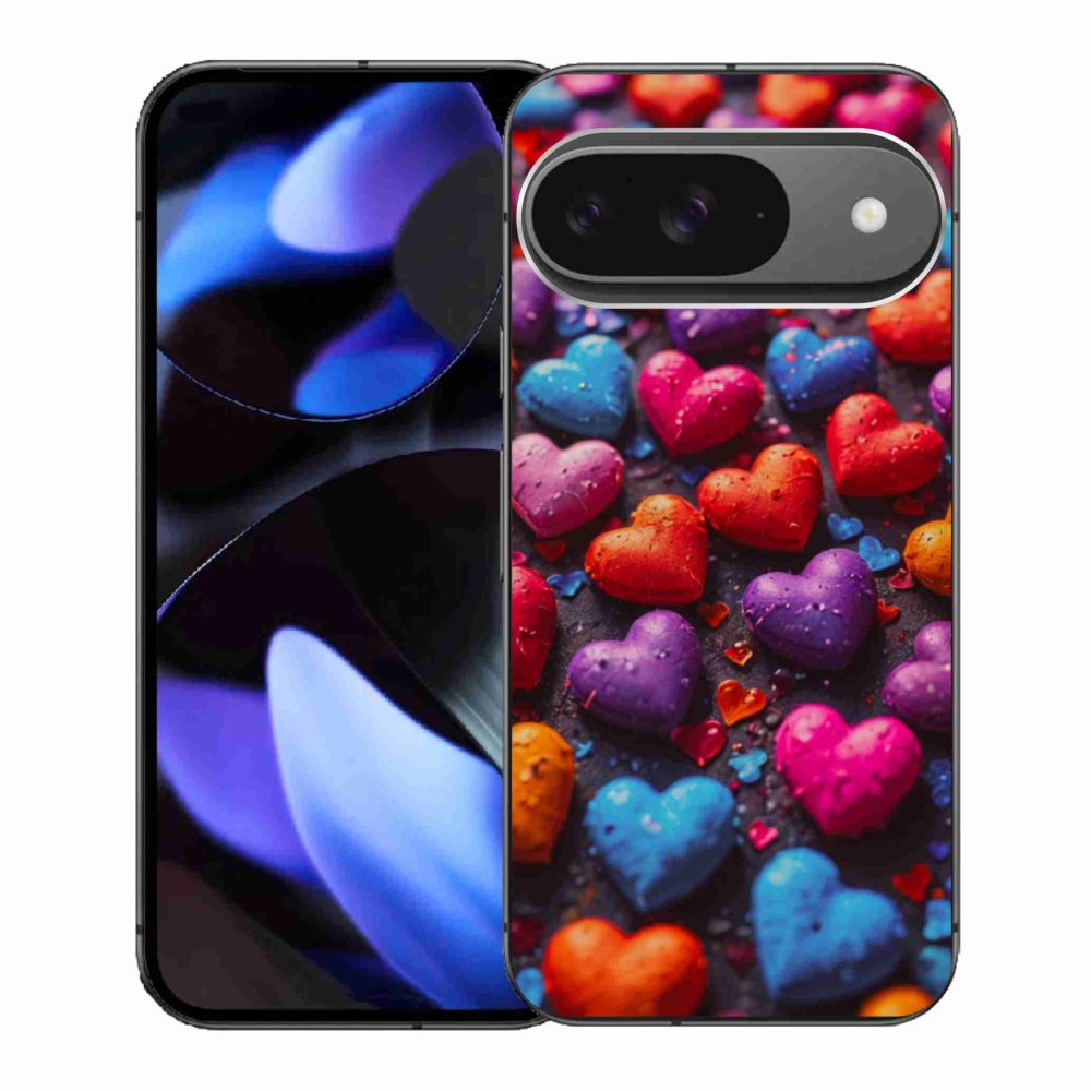 Gelový kryt mmCase na Google Pixel 9 - barevná srdce