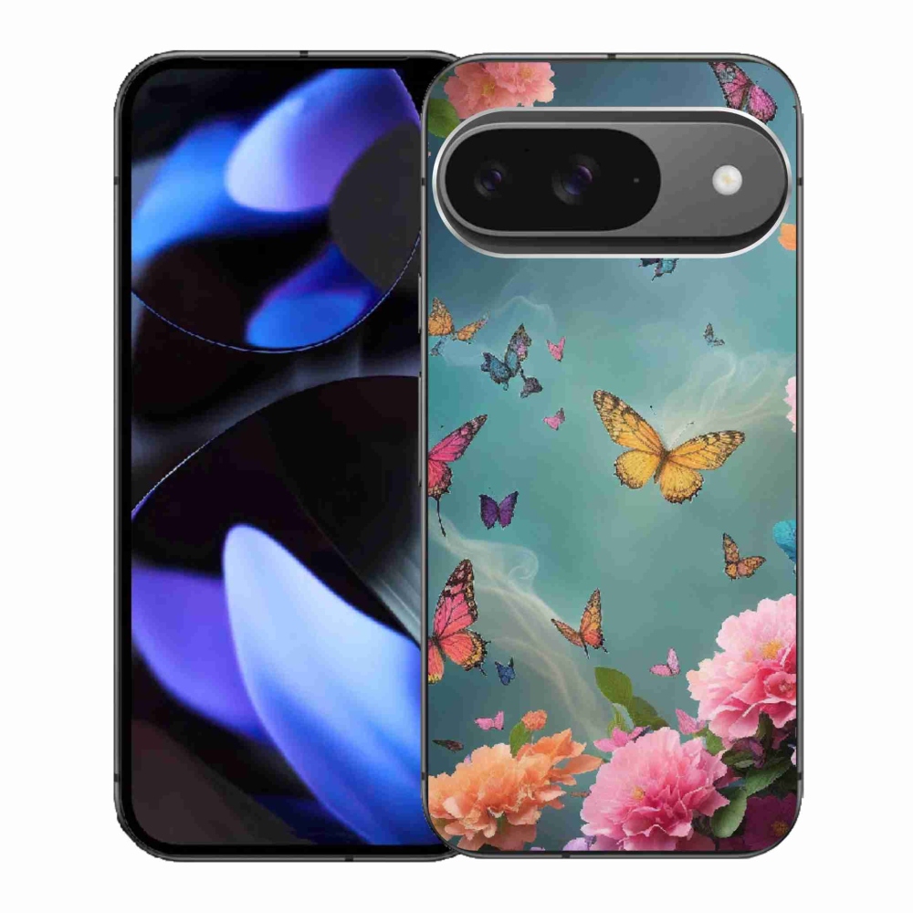 Gelový kryt mmCase na Google Pixel 9 - barevné květy a motýli