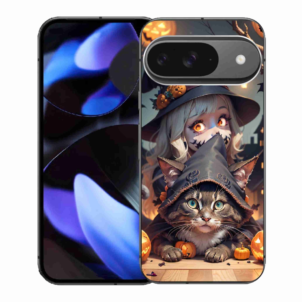 Gelový kryt mmCase na Google Pixel 9 - čarodějnice s kočkou