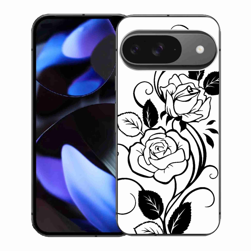 Gelový kryt mmCase na Google Pixel 9 - černobílá růže
