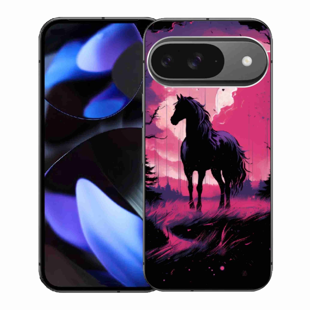 Gelový kryt mmCase na Google Pixel 9 - černý kreslený kůň 1