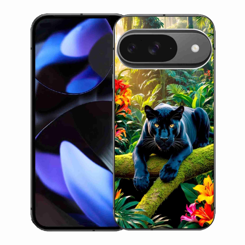 Gelový kryt mmCase na Google Pixel 9 - černý panter v džungli