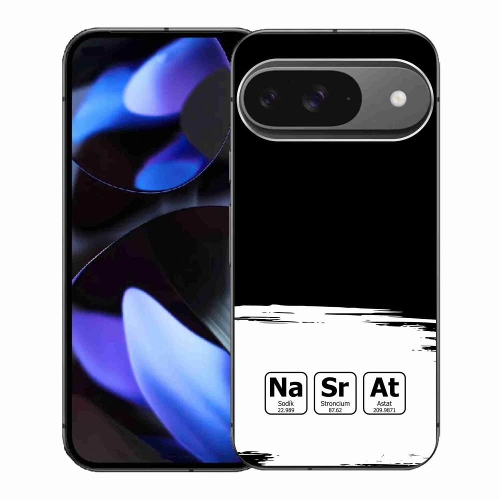 Gelový kryt mmCase na Google Pixel 9 - chemické prvky bíločerné pozadí