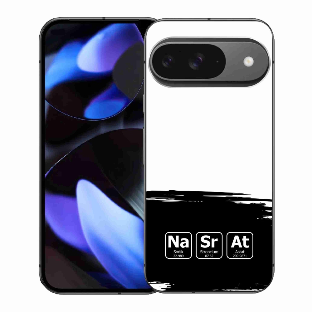 Gelový kryt mmCase na Google Pixel 9 - chemické prvky černobílé pozadí