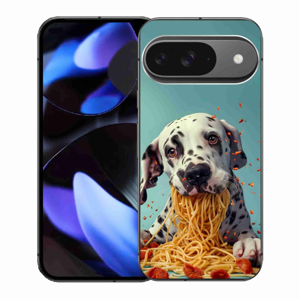 Gelový kryt mmCase na Google Pixel 9 - dalmatin a špagety