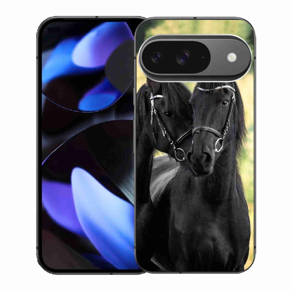 Gelový kryt mmCase na Google Pixel 9 - dva černí koně