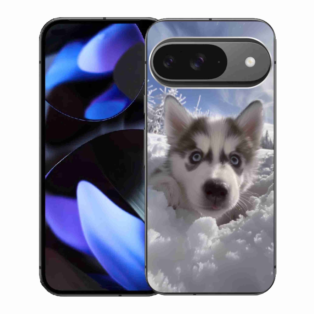 Gelový kryt mmCase na Google Pixel 9 - husky ve sněhu