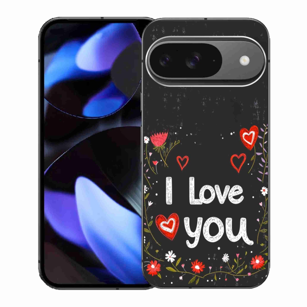 Gelový kryt mmCase na Google Pixel 9 - I love you černé pozadí