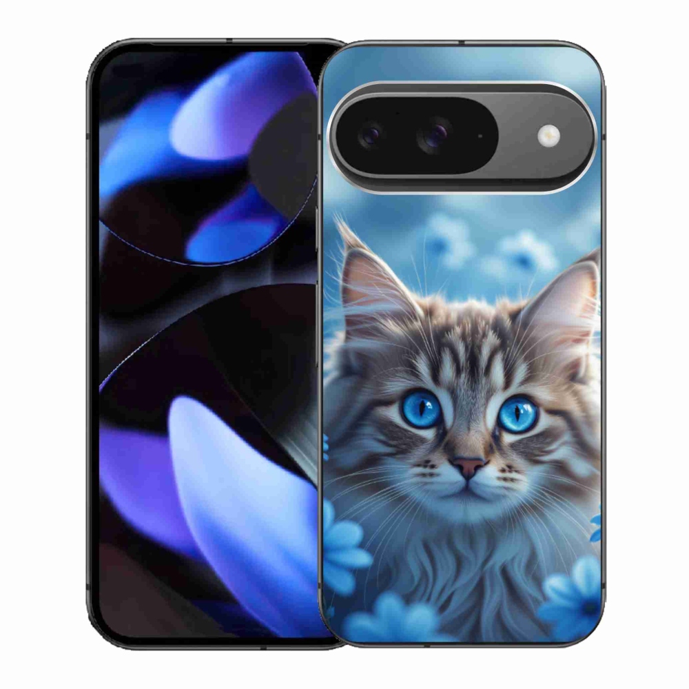 Gelový kryt mmCase na Google Pixel 9 - koťátko v modrých květech