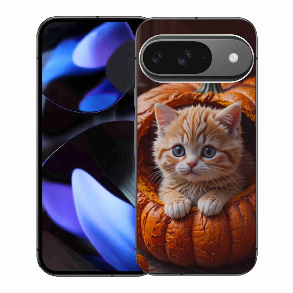 Gelový kryt mmCase na Google Pixel 9 - kotě a dýně 2