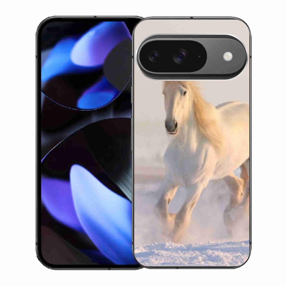 Gelový kryt mmCase na Google Pixel 9 - kůň ve sněhu