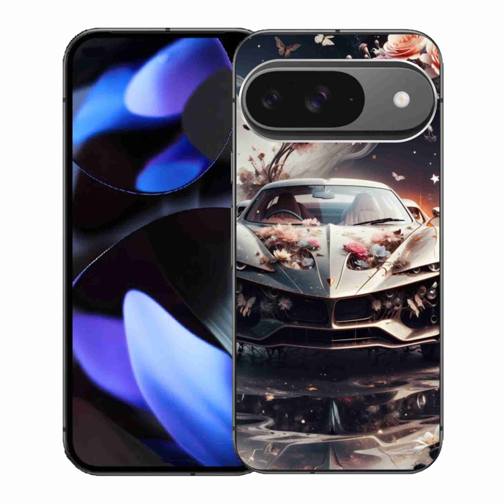 Gelový kryt mmCase na Google Pixel 9 - květinový sportovní vůz