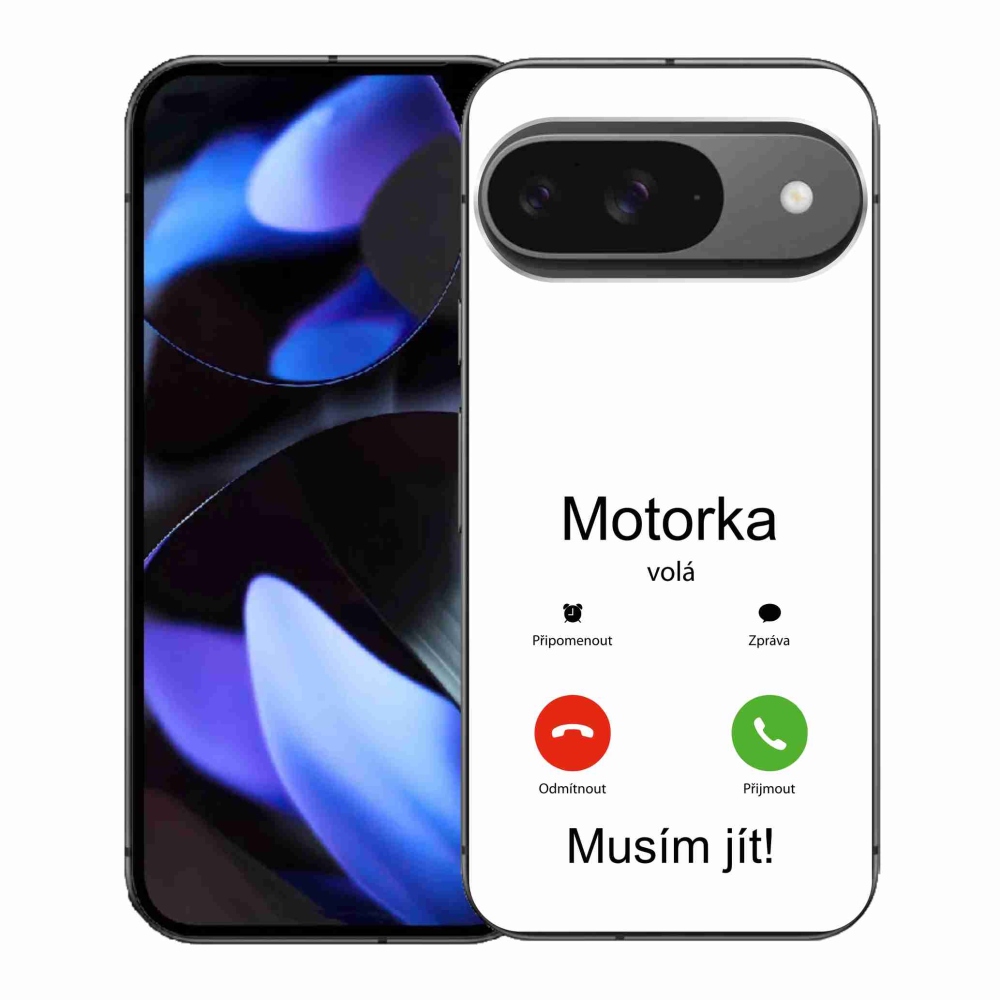 Gelový kryt mmCase na Google Pixel 9 - motorka volá bílé pozadí