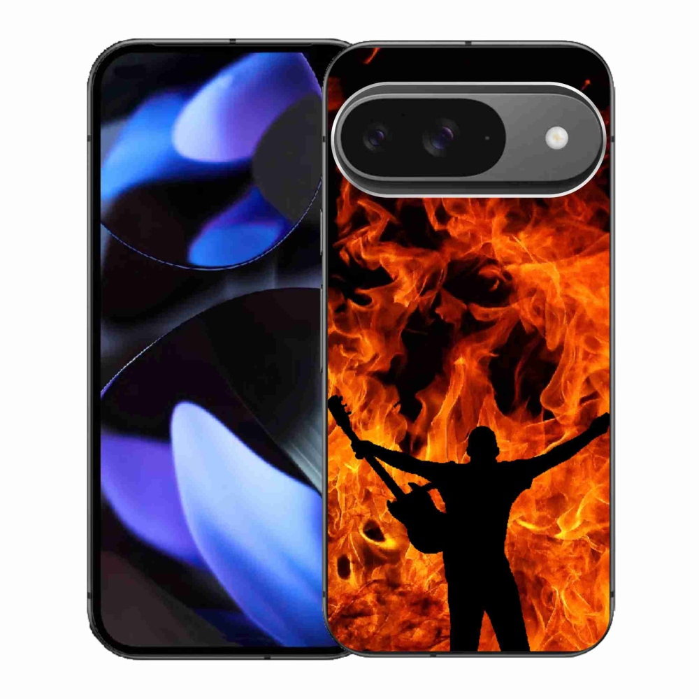 Gelový kryt mmCase na Google Pixel 9 - muzikant a oheň