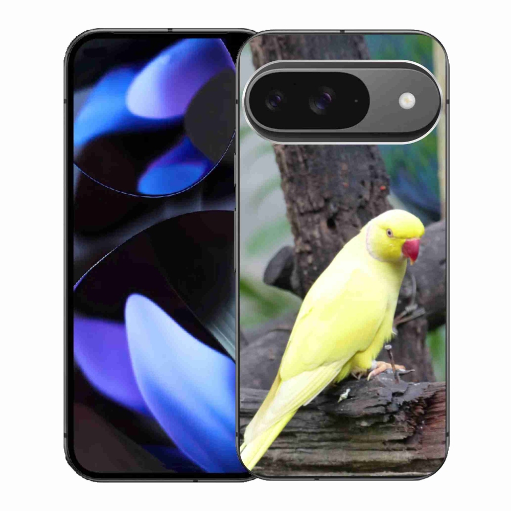 Gelový kryt mmCase na Google Pixel 9 - papoušek alexandr žlutý
