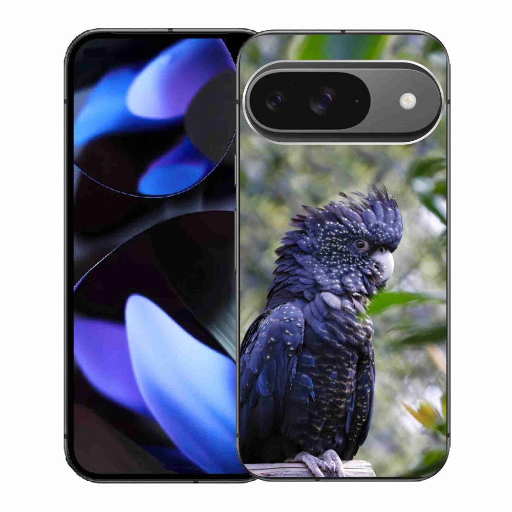 Gelový kryt mmCase na Google Pixel 9 - papoušek kakadu černý