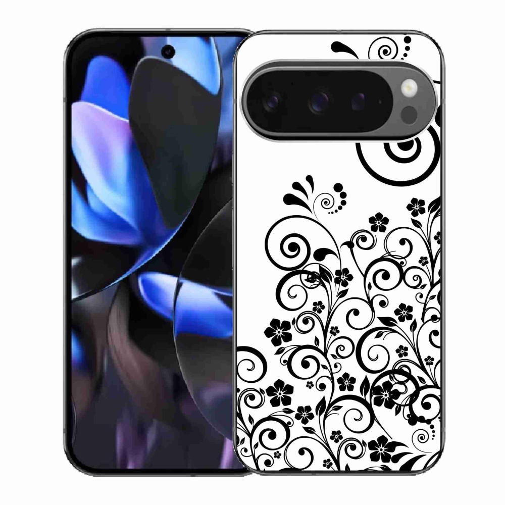 Gelový kryt mmCase na Google Pixel 9 Pro - černobílé květinové vzory