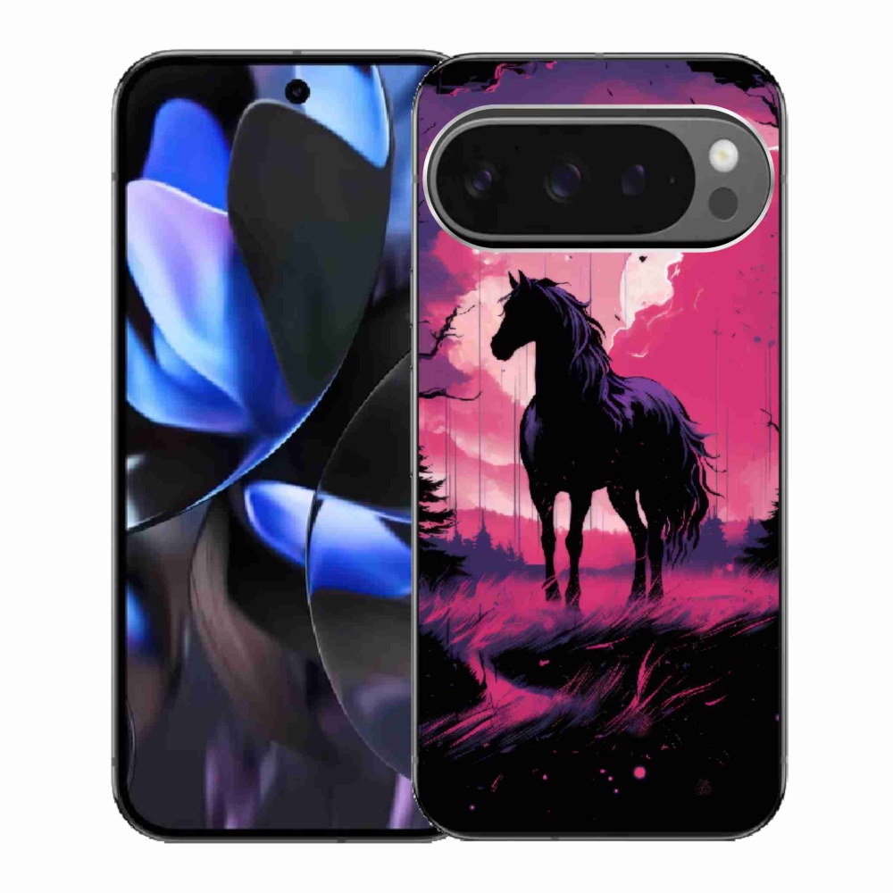 Gelový kryt mmCase na Google Pixel 9 Pro - černý kreslený kůň 1