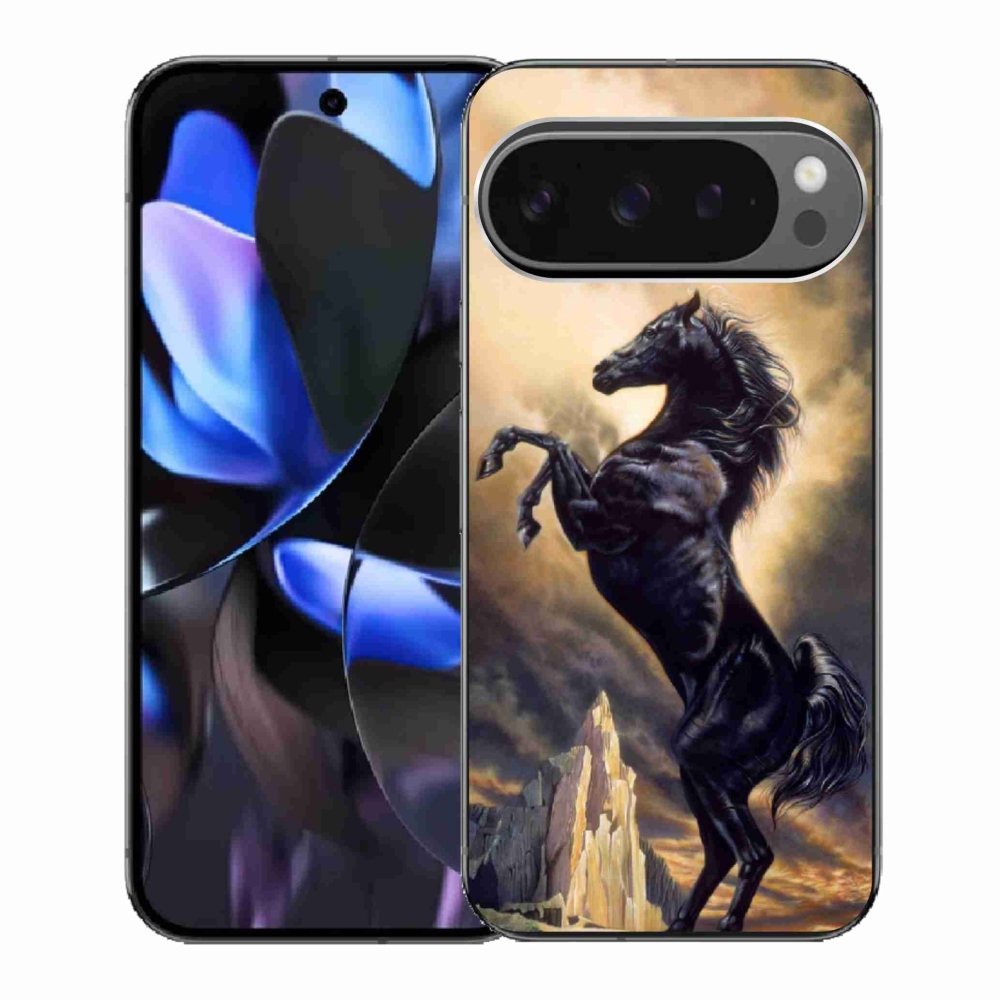 Gelový kryt mmCase na Google Pixel 9 Pro - černý kreslený kůň
