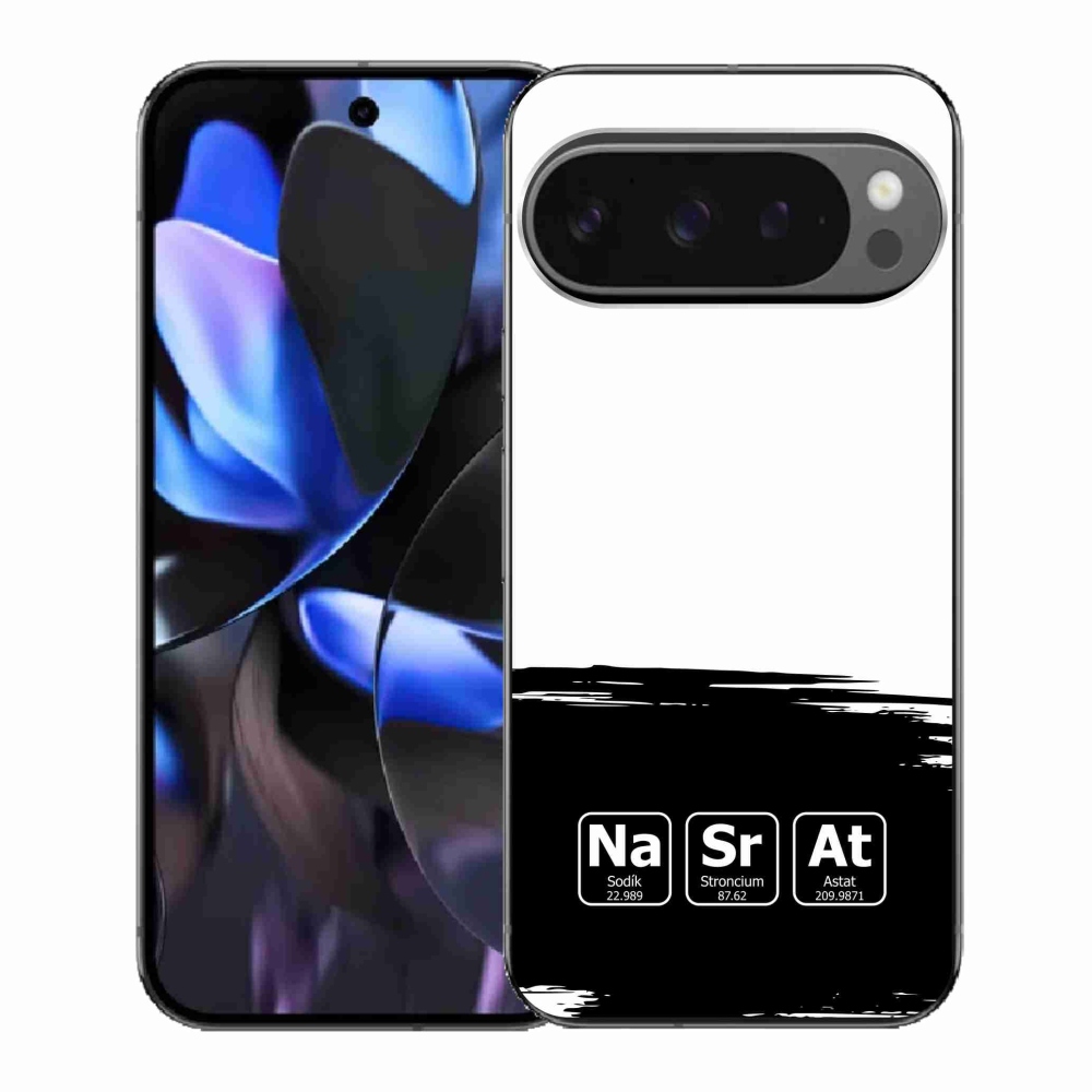 Gelový kryt mmCase na Google Pixel 9 Pro - chemické prvky černobílé pozadí