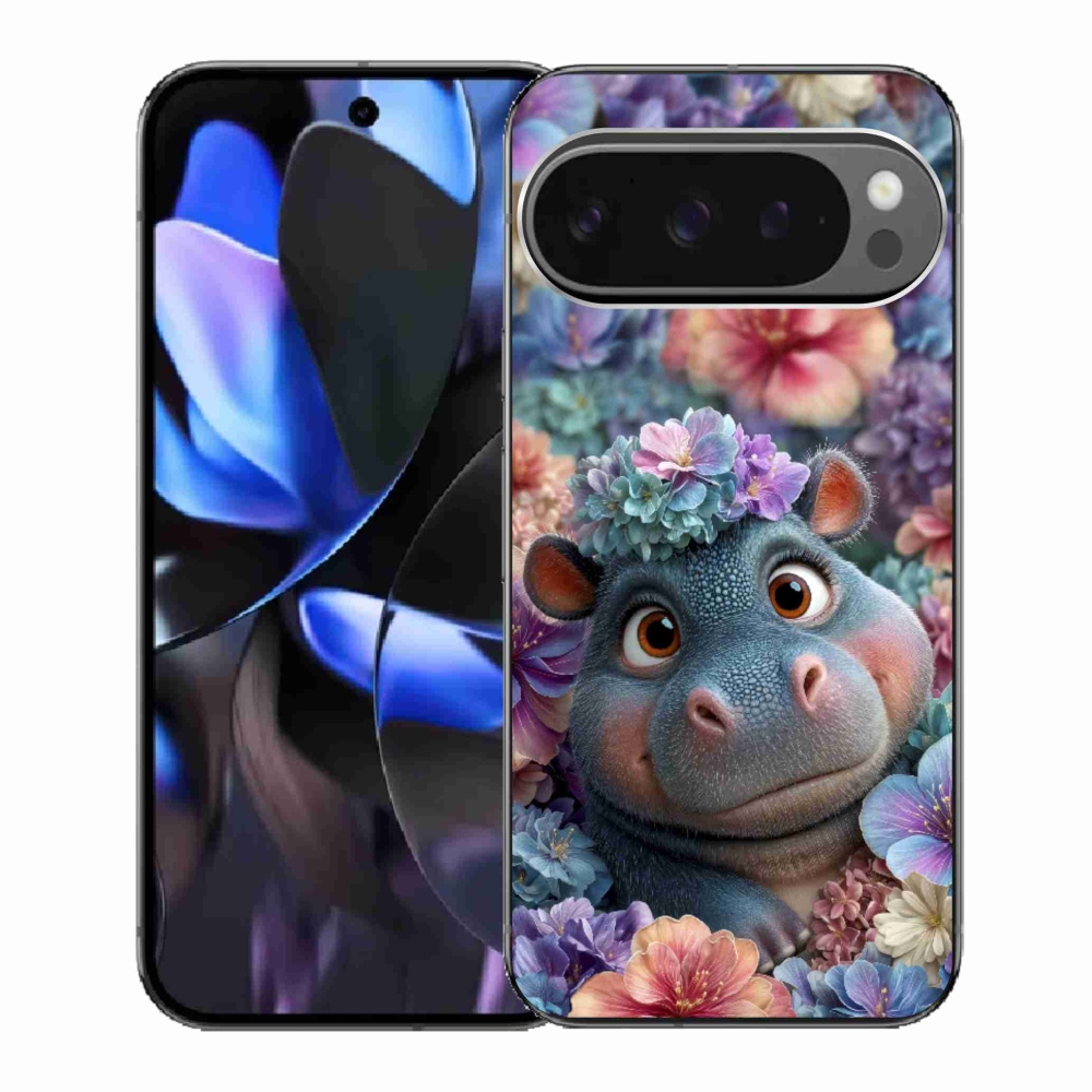 Gelový kryt mmCase na Google Pixel 9 Pro - hrošík v květinách