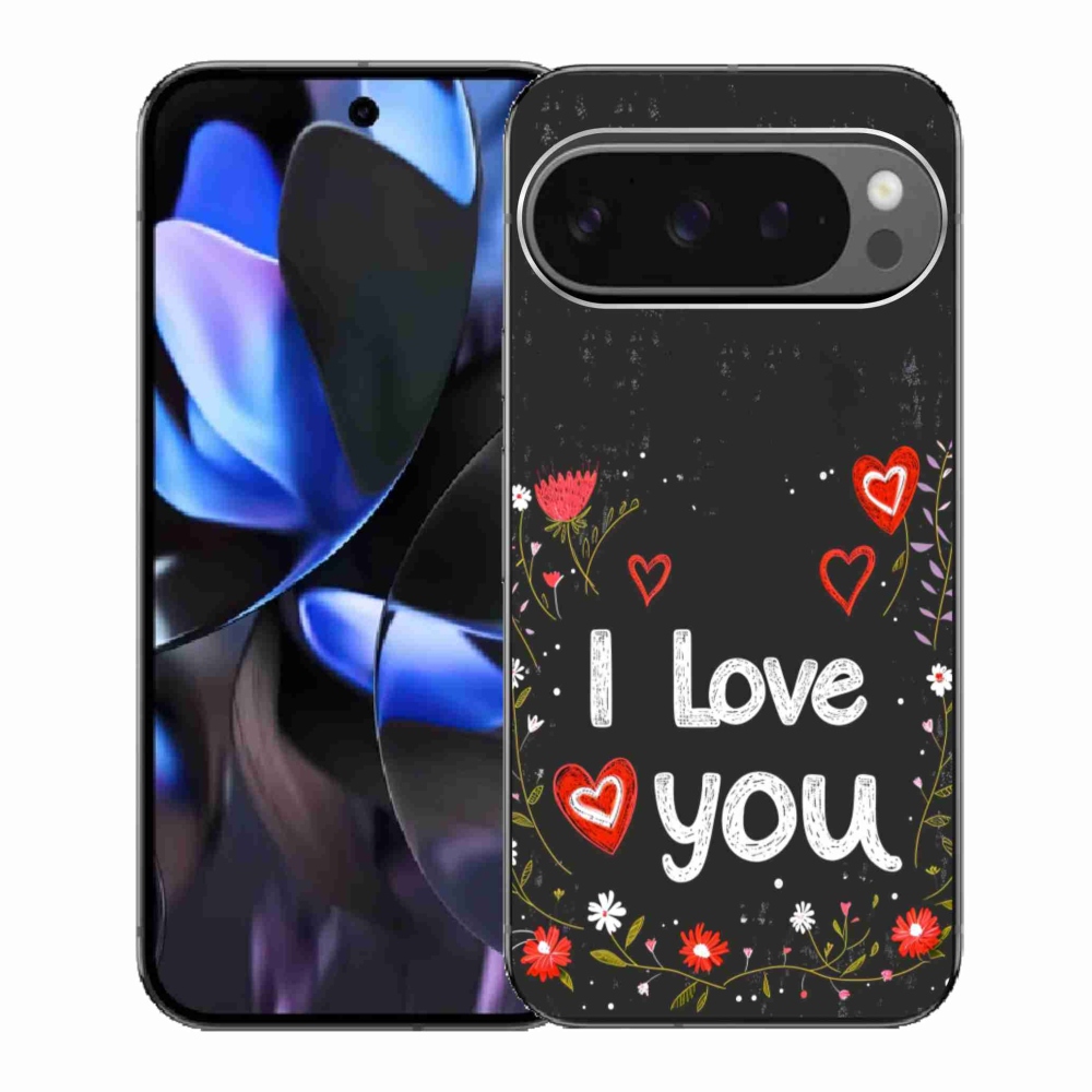 Gelový kryt mmCase na Google Pixel 9 Pro - I love you černé pozadí