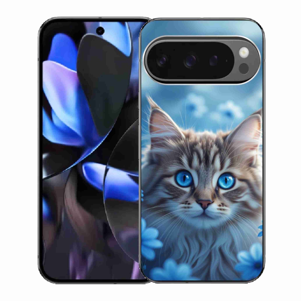 Gelový kryt mmCase na Google Pixel 9 Pro - koťátko v modrých květech