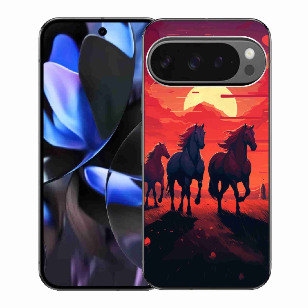 Gelový kryt mmCase na Google Pixel 9 Pro - koně a západ slunce