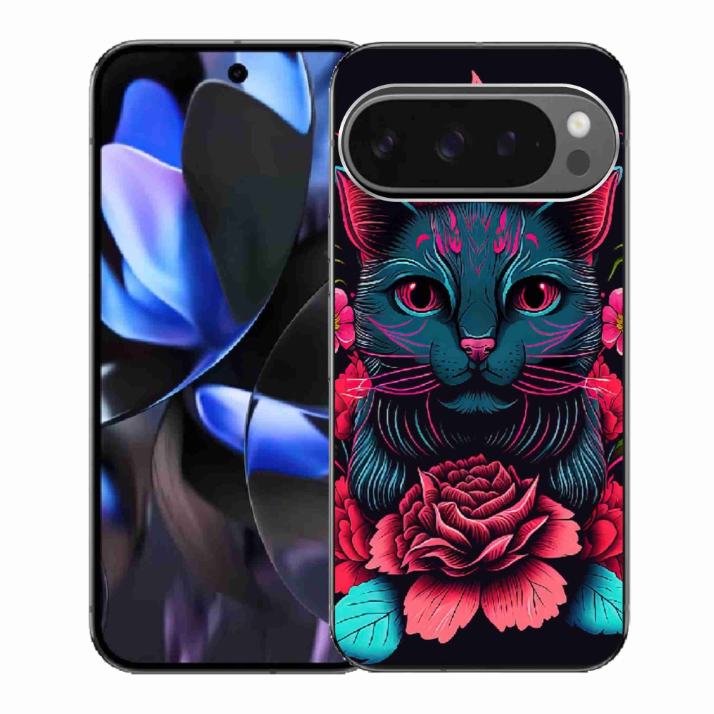 Gelový kryt mmCase na Google Pixel 9 Pro - květiny a kočka