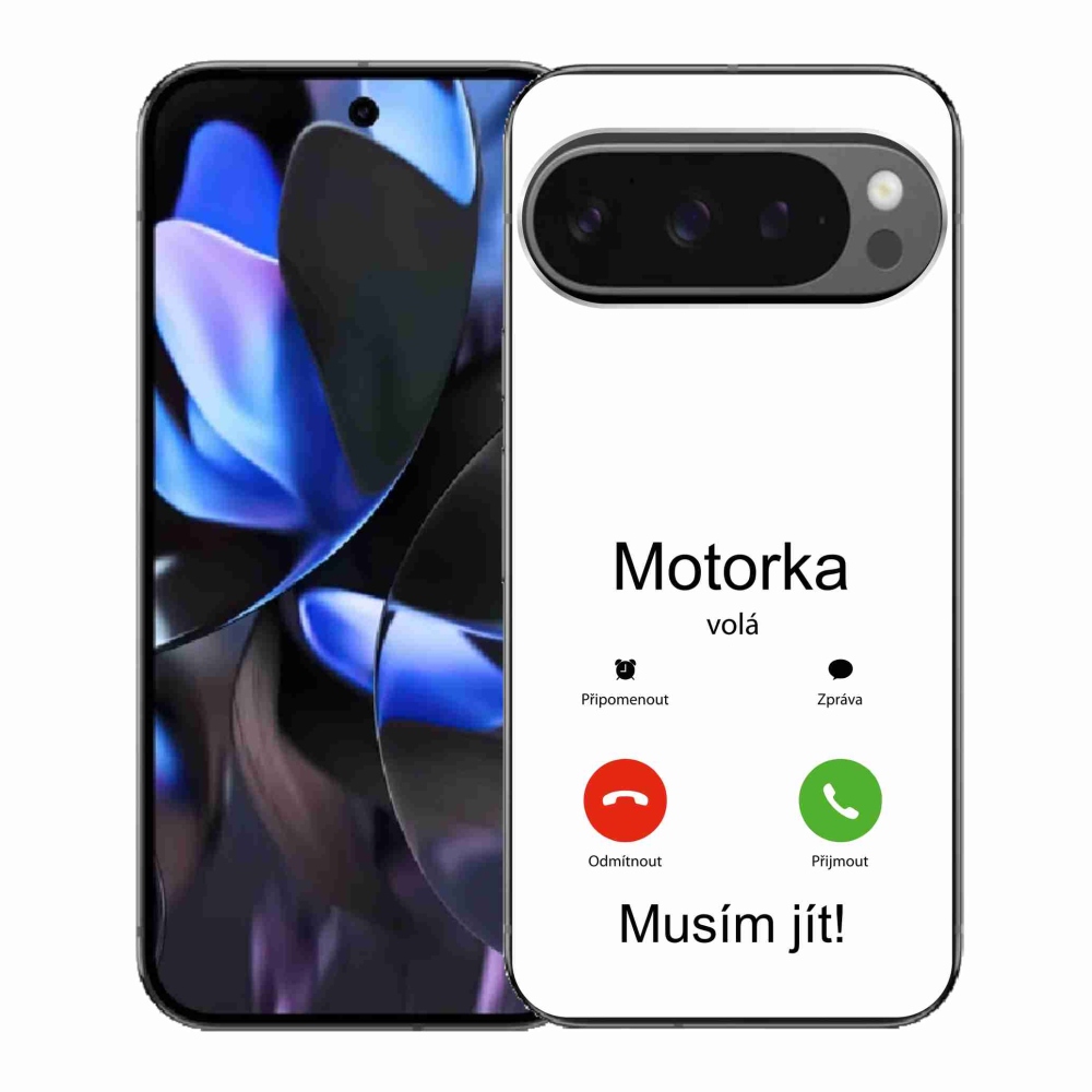Gelový kryt mmCase na Google Pixel 9 Pro - motorka volá bílé pozadí