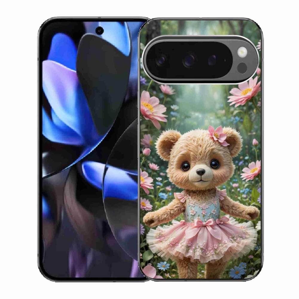 Gelový kryt mmCase na Google Pixel 9 Pro - roztomilý medvídek v květinách