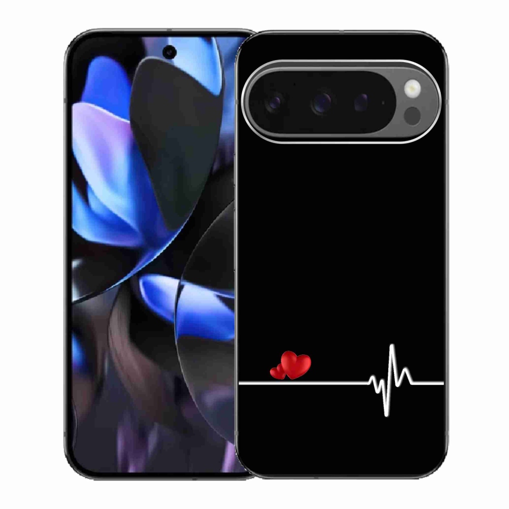 Gelový kryt mmCase na Google Pixel 9 Pro - srdce a tep černé pozadí