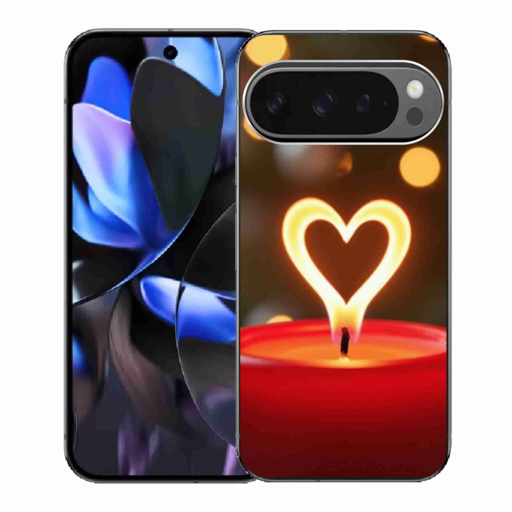 Gelový kryt mmCase na Google Pixel 9 Pro - srdce z plamene