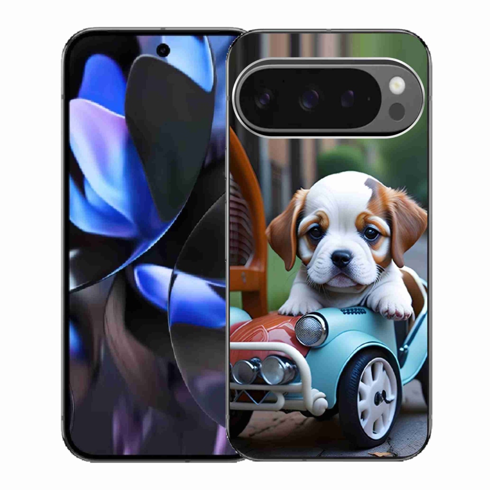 Gelový kryt mmCase na Google Pixel 9 Pro - štěně v retro autě