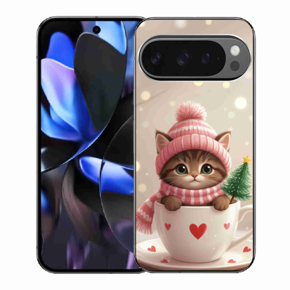 Gelový kryt mmCase na Google Pixel 9 Pro - vánoční kotě v hrnku