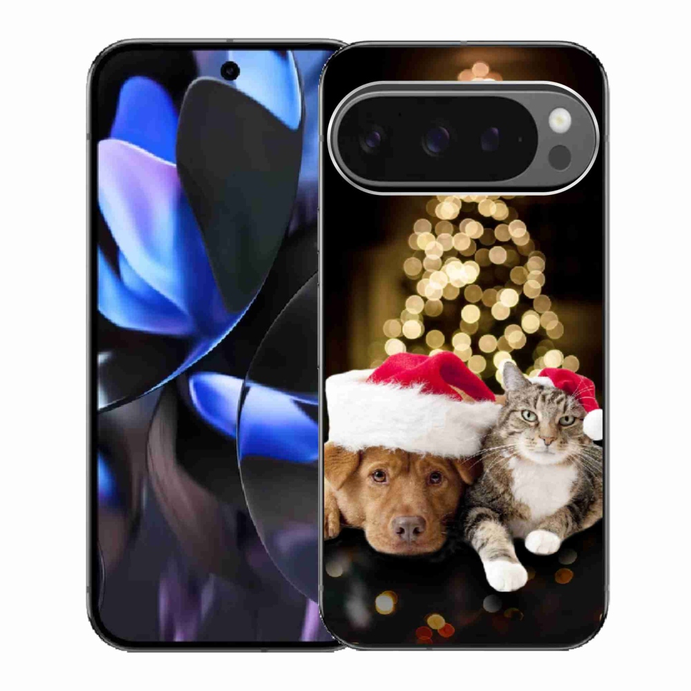 Gelový kryt mmCase na Google Pixel 9 Pro - vánoční pes a kočka