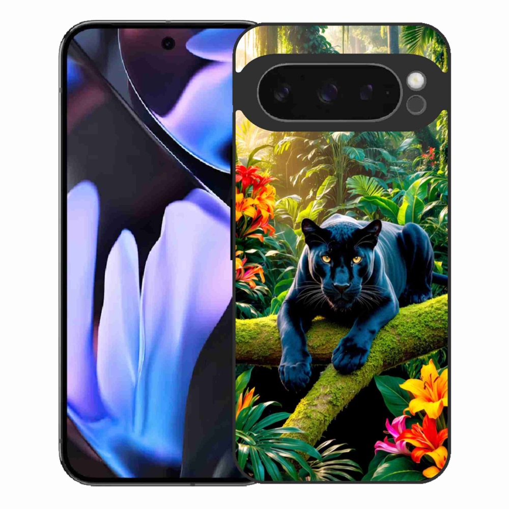 Gelový kryt mmCase na Google Pixel 9 Pro XL - černý panter v džungli