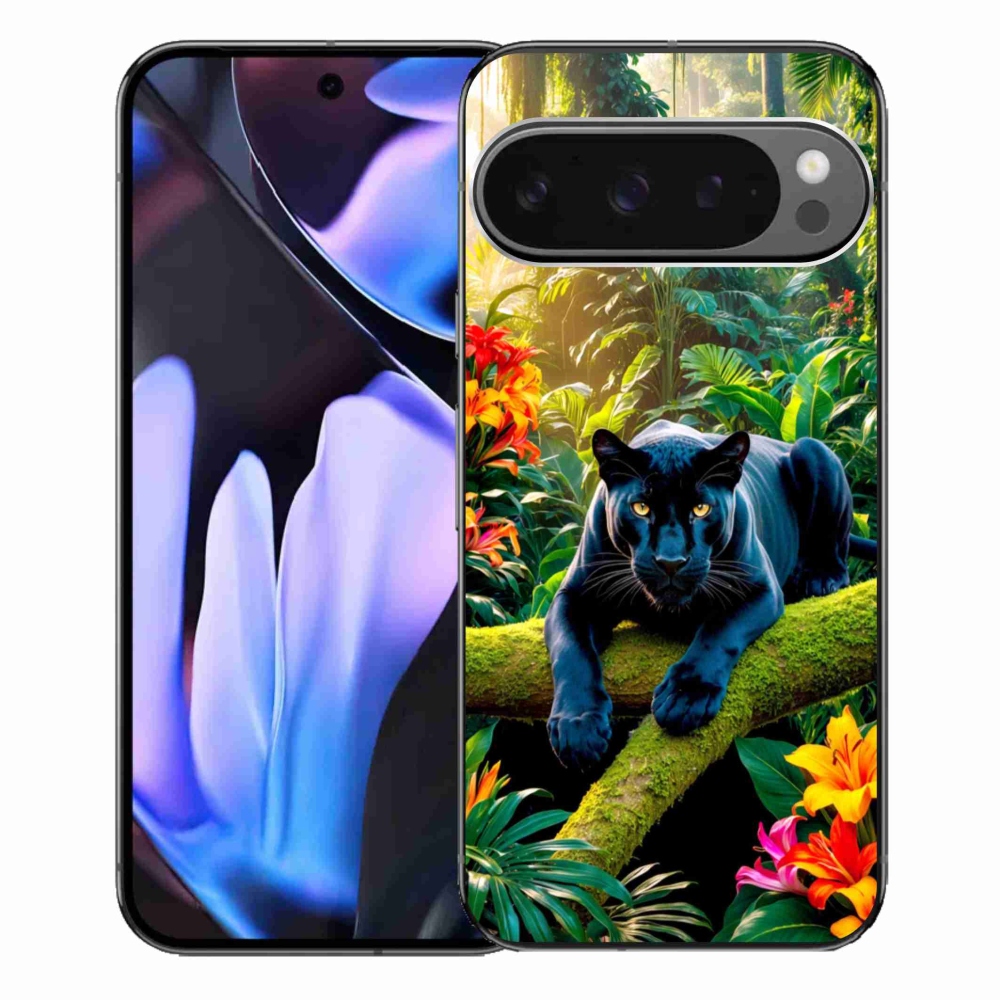 Gelový kryt mmCase na Google Pixel 9 Pro XL - černý panter v džungli