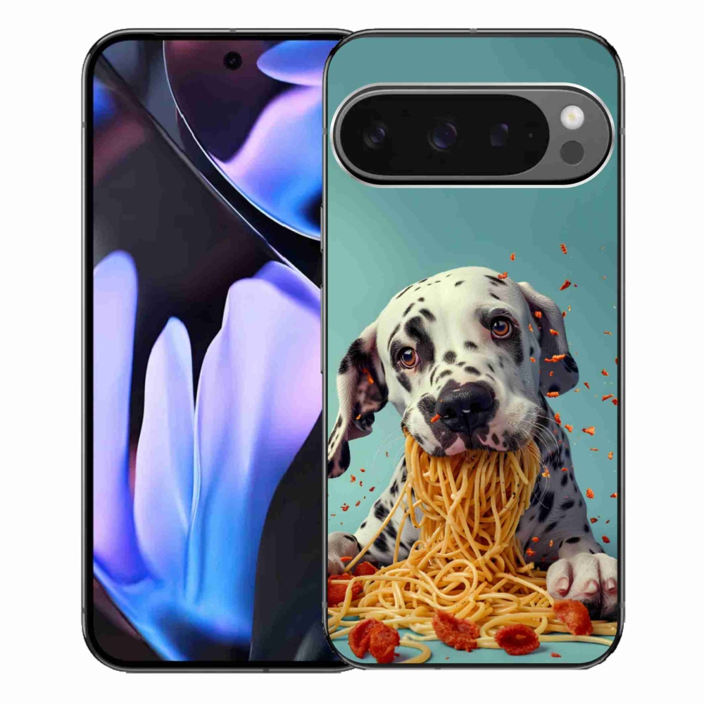 Gelový kryt mmCase na Google Pixel 9 Pro XL - dalmatin a špagety