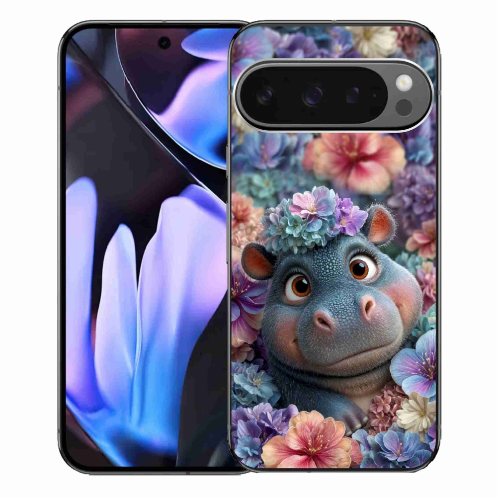Gelový kryt mmCase na Google Pixel 9 Pro XL - hrošík v květinách