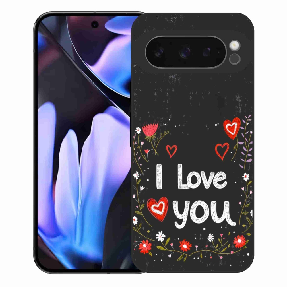 Gelový kryt mmCase na Google Pixel 9 Pro XL - I love you černé pozadí