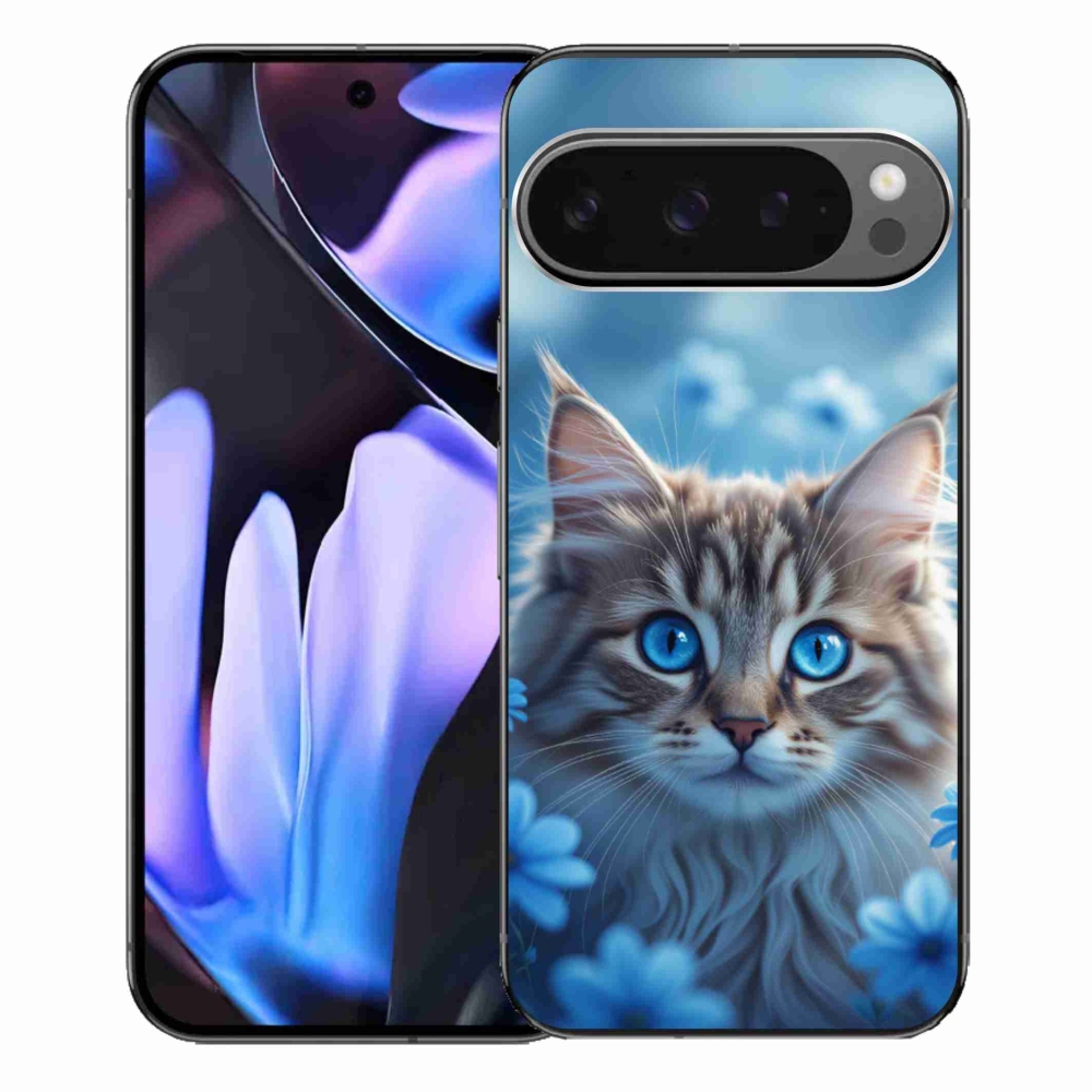 Gelový kryt mmCase na Google Pixel 9 Pro XL - koťátko v modrých květech